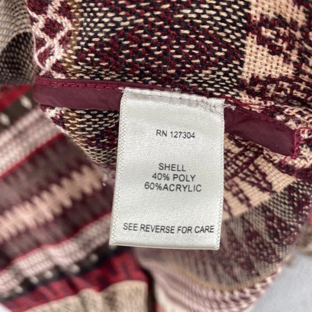 John Mark Sweater Womens Large Burgundy Pattern Vest Wired Collar Button Fringe